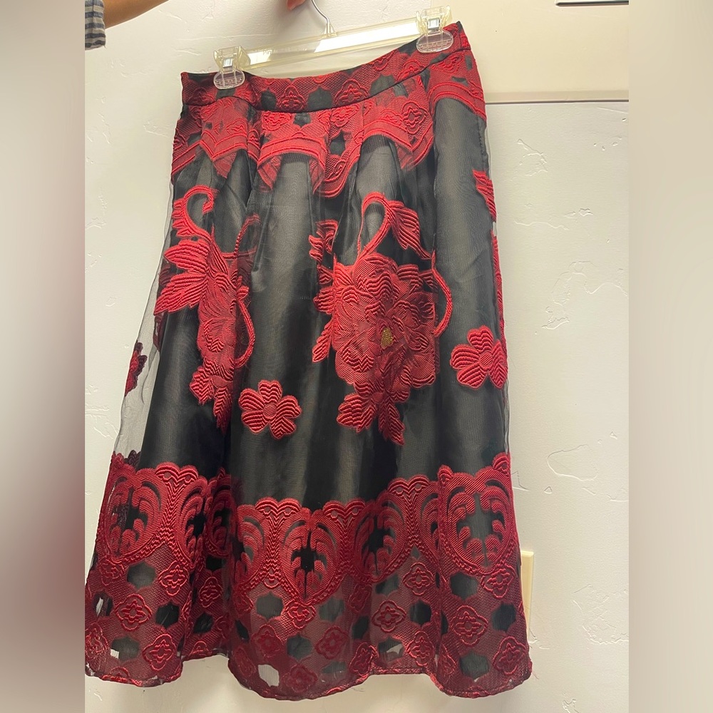 Jealous Tomato - Sheer floral lace midi skirt
